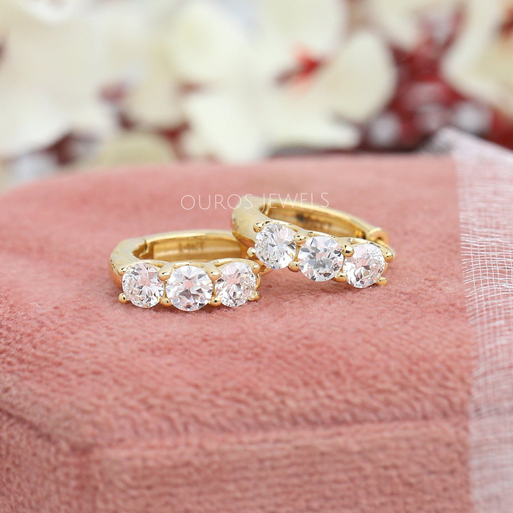 Stylish Hoop Style Diamond Accented ClickIn Leverback Earring Pair With Ring  Metal Type Options